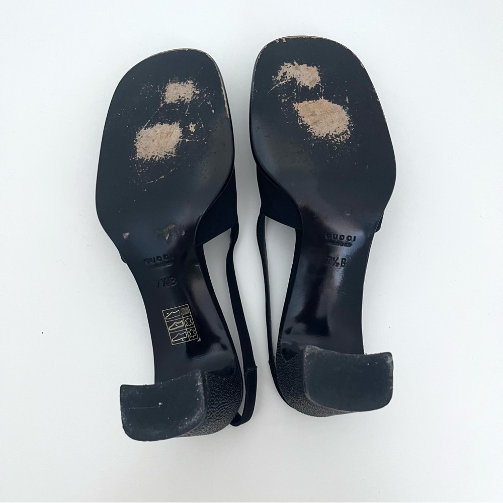 Vintage Gucci Square Buckle Round Toe Sparkly Block Mary Janes Slingbacks Heels - Picture 10 of 10